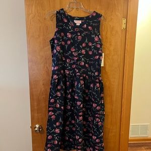 Sommerfield Studio Navy Blue Dress Vintage Caldor Floral Tulips NWT Medium 80s